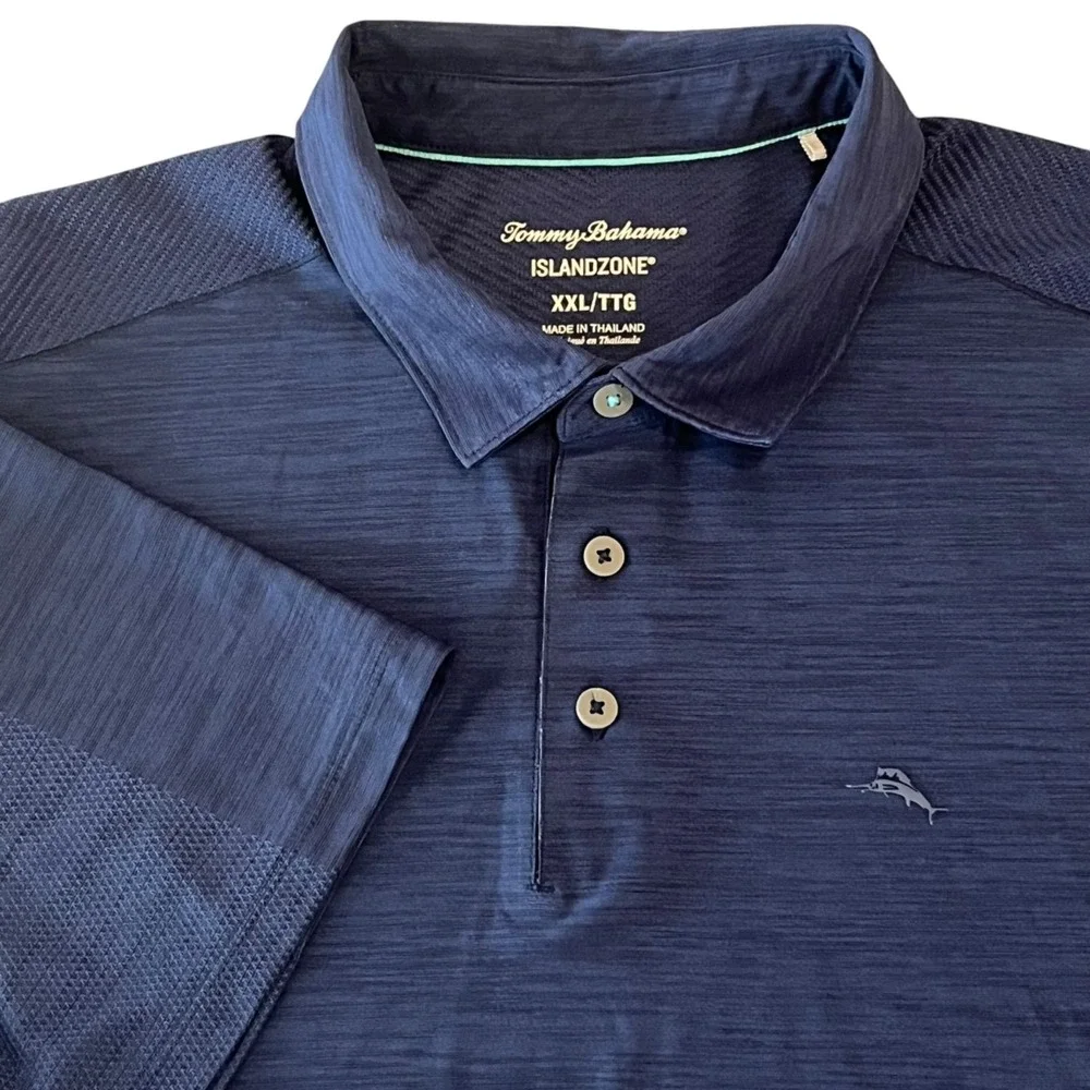 Tommy Bahama Polo Shirt Mens XXL Navy Island Zone Palm Coast Performance